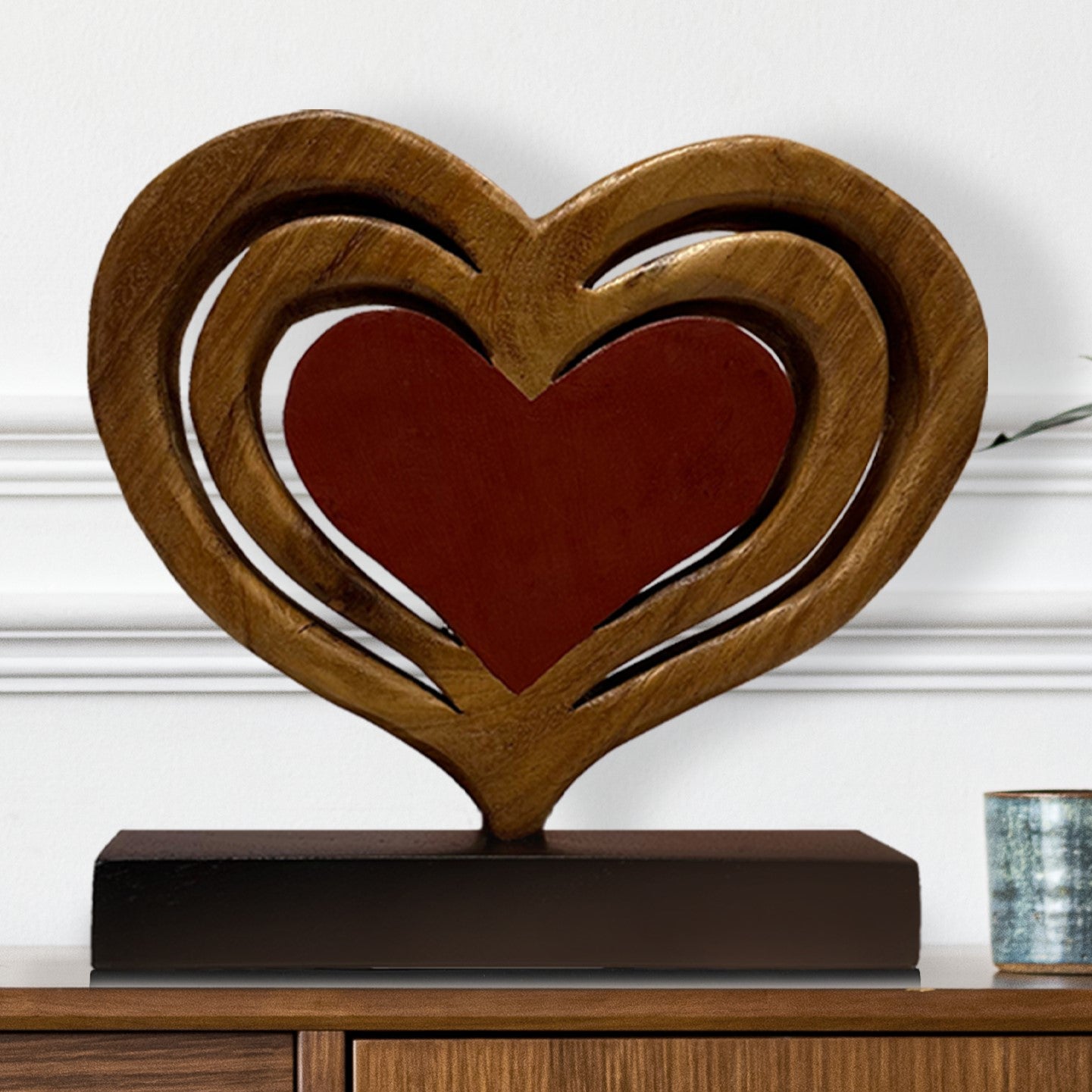 Decozen Home Decor Handmade Wooden Sculpture in Hearts Shape by Decozen