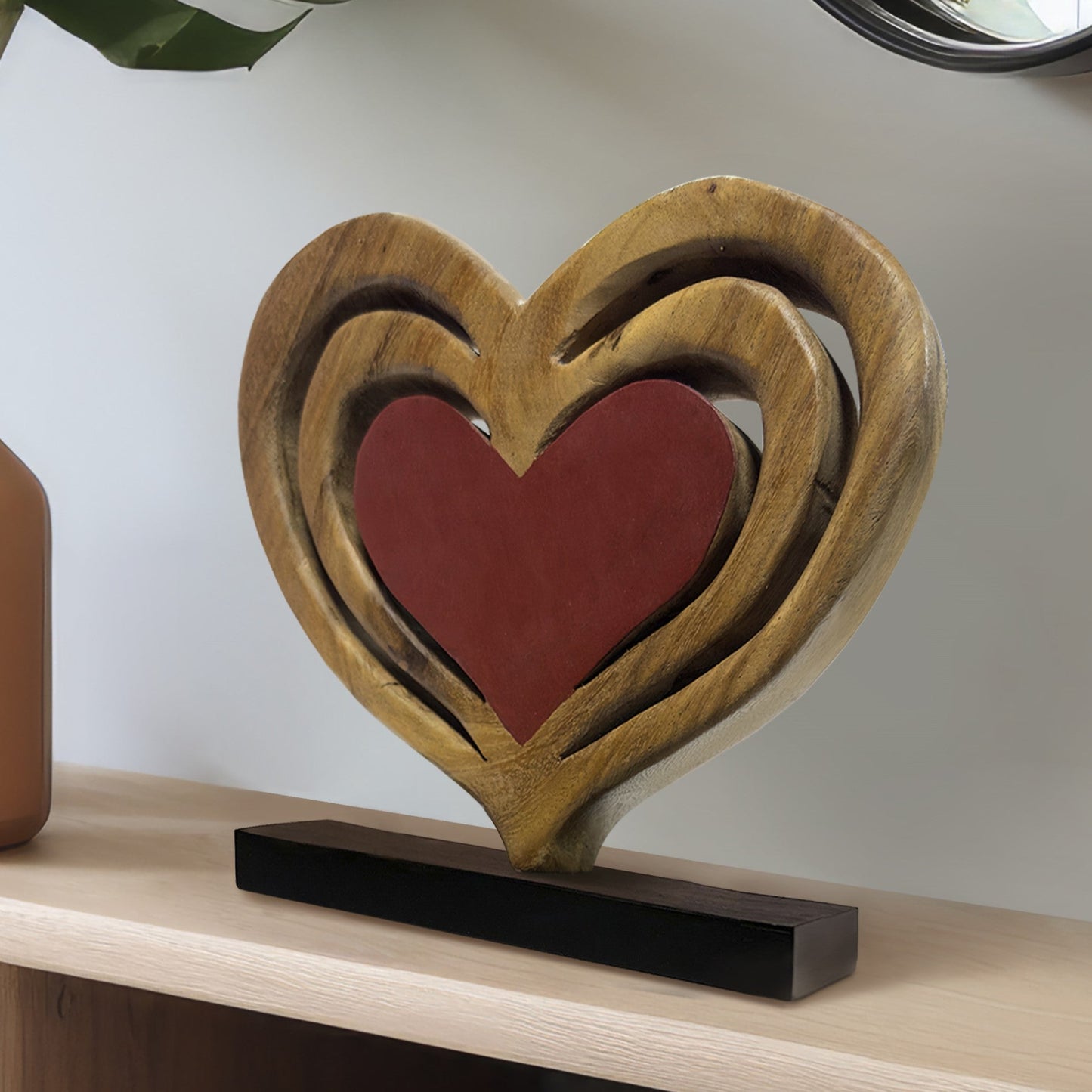 Decozen Home Decor Handmade Wooden Sculpture in Hearts Shape by Decozen