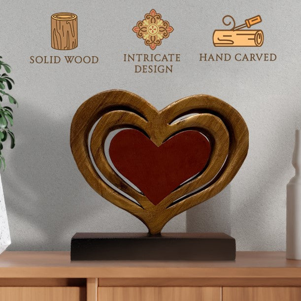 Decozen Home Decor Handmade Wooden Sculpture in Hearts Shape by Decozen