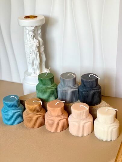 Minimalist ribbed pillar candle