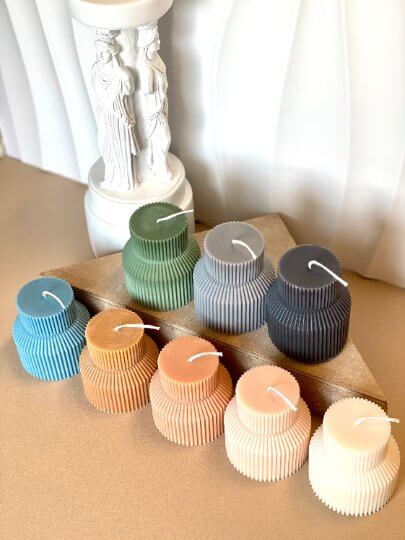 Modern ribbed pillar candle
