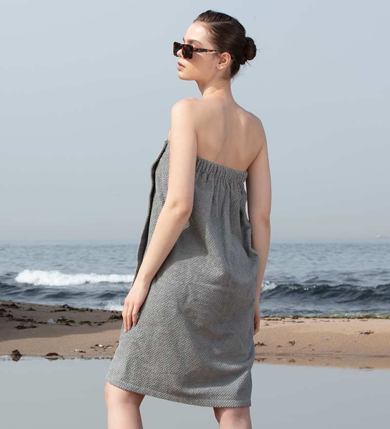 Women's Turkish Cotton Towel Wrap Grey Back