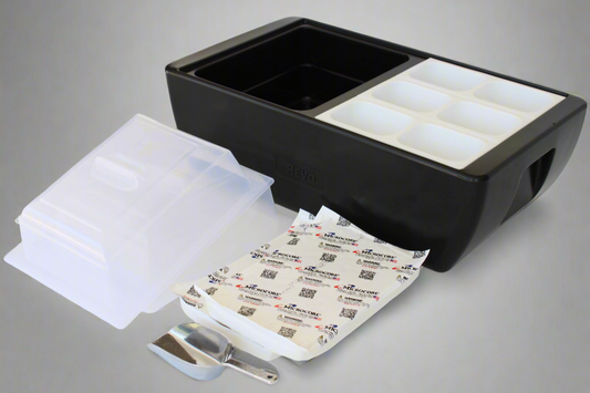 The Dubler HEAT is unique innovation as a flameless chafer and cooler combination that fits two 1/2 size food pans and up to 4” depth.  The premium insulation, along with the heat packs and placing hot food trays straight from oven, provide a slow drop in temperature over time.  Enjoy hot to eventually warm food for hours while the outside remains safe to touch for easy mobility.