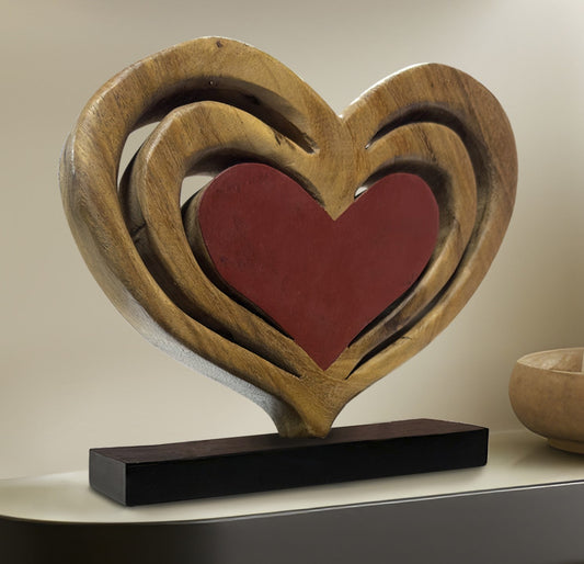 Decozen Home Decor Handmade Wooden Sculpture in Hearts Shape by Decozen