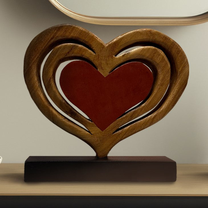 Decozen Home Decor Handmade Wooden Sculpture in Hearts Shape by Decozen