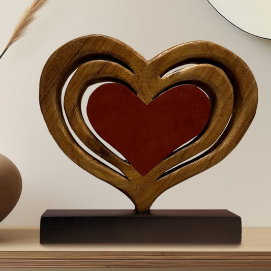 Decozen Home Decor Handmade Wooden Sculpture in Hearts Shape by Decozen