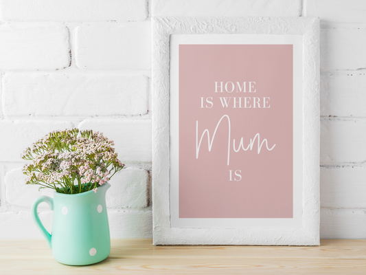 Home Is Where Mum Is Pink Mothers Day Home Simple Room Wall Decor Print by WinsterCreations™ Official Store