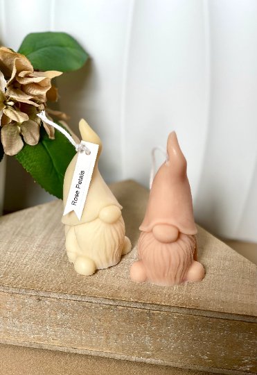 Gnome-themed scented wax candle