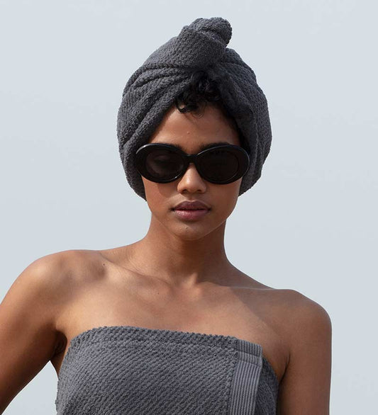 Turkish Cotton Hair Towel Wrap Charcoal Front